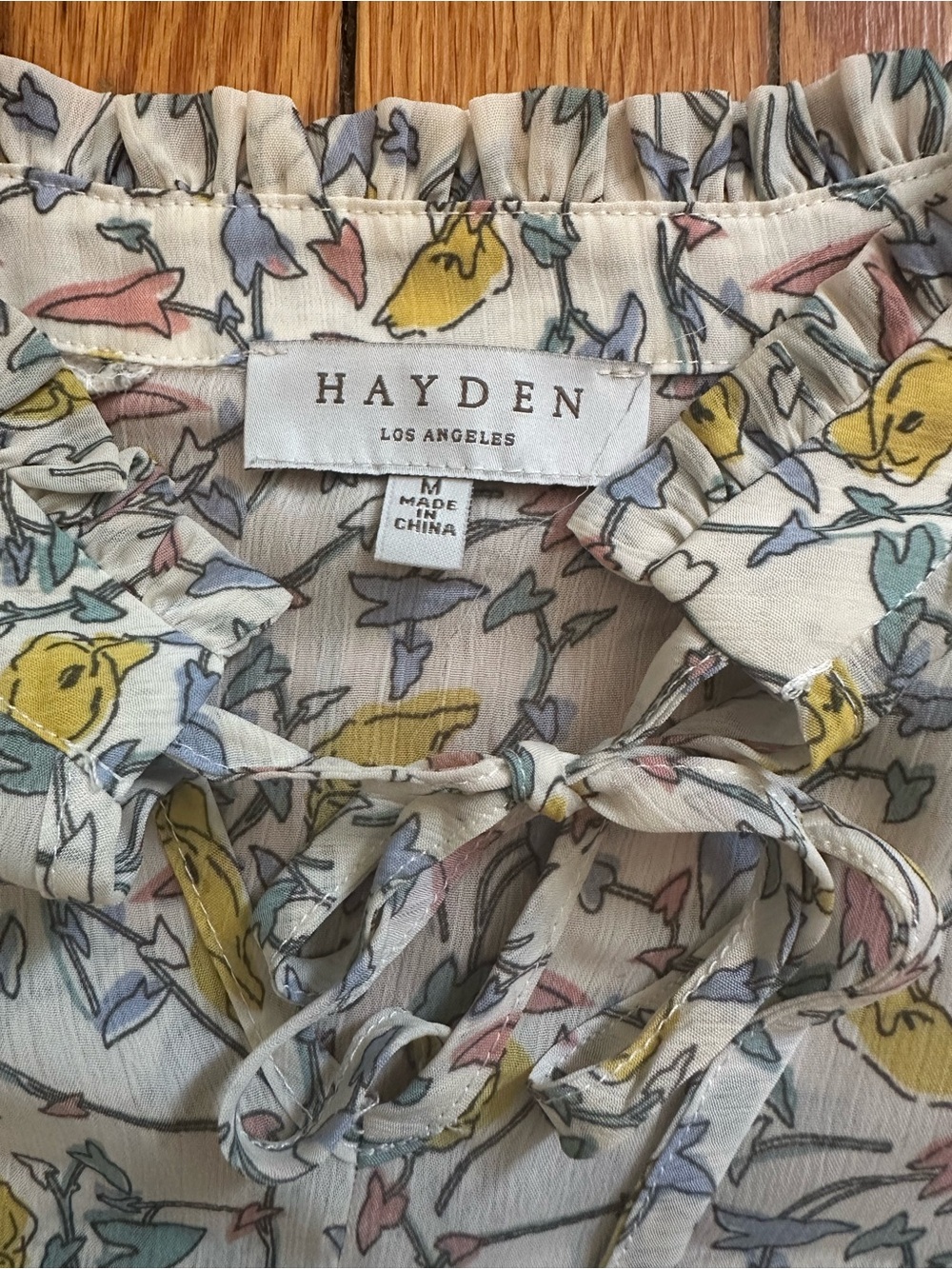 Hayden Floral Ruffle Blouse Large Flutter Sleeve Tie Neck Cottagecore 1071 - Picture 8 of 9